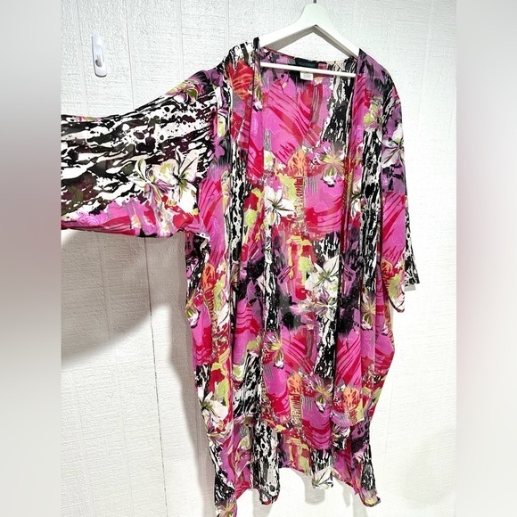 Ulla Popken two piece kimono and tank set floral multicolor size 32/34 - Picture 2 of 12